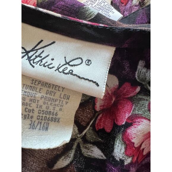 Vtg KATHIE LEE Black Red Tropical FLORAL 2 Piece Set Rayon Top Skirt PLUS 16W - Picture 8 of 8